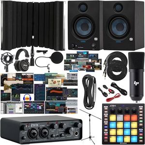 LyxPro 2x2 USB Audio Interface and NEW Creative Software Bundle, New Designed Eris 4.5BT Studio Bluetooth Monitors, ATOM MIDI Pad Controller & Sound Isolation Recording Shield