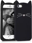 kwmobile Case Compatible with Apple iPhone SE (1.Gen 2016) / iPhone 5 / iPhone 5S - Cat Case Soft Cute Protective Silicone Cover - Black/White