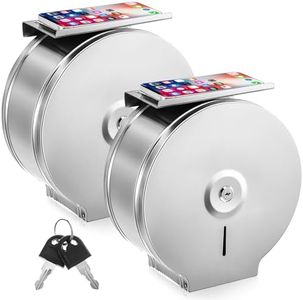 Mifoci 2 Pcs Commercial Toilet Paper Dispenser with Shelf Wall Mount Jumbo Toilet Paper Holder Stainless Steel 9 Inch Roll Tissue Dispenser with Lock and Key for Commercial Home Bath (Silver)