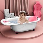 StarAndDaisy Baby Bath Tub for 0 to 5 Years/Bath Tub for Kids 0-3 Years/Infants Bathtub with Temperature Censor & Baby Bath Seat/Sling, Antislip Baby Bath Tub with Bath Chair (Pink)