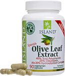 Island Nutrition Professional-Strength Olive Leaf Extract 25% Oleuropein Plus Hydroxytyrosol, 90 Caps, 500 mg