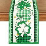 Shamrock Happy St.Patrick's Day Table Runner, Linen St.Patrick Plaid Table Runner Seasonal Spring Farmhouse Kitchen Dining Clover Table Runner Decoration for Home Party Decor Indoor Outdoor 13x72 Inch