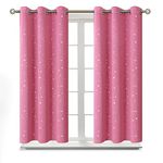 BGment Kids Blackout Curtains for Bedroom - Silver Star Printed Thermal Insulated Room Darkening Grommet Curtains for Living Room, 2 Panels of 38 x 54 Inch, Pink