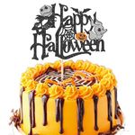 Xsstarmi 1 Pack Happy Halloween Cake Topper Glitter Jack Skellington Birthday Halloween Party Cake Decoration Ghost Pumpkin Bat Witch Cake Pick for Halloween Theme Birthday Party Decorations