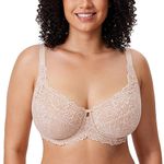 Delimira Women's Plus Size Bra Full Coverage Minimiser Non Padded Lace Underwired Bras Beige 46C