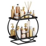 NUODWELL Makeup Organiser for Vanity, 2 Tier Bathroom Countertop Organizer Skincare Cosmetic Storage Shelf Metal Perfume Organizer for Bedroom Dresser (Black Round)