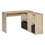 HOMCOM Convertible L-Shaped Computer Desk, Corner Table wth 3 Fabric Storage Boxes, Retractable Home Office Desk, Oak