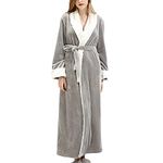 Womens Warm Winter Full Length Bath Robes Ladies Loungewear Soft Dressing Gowns with Shawl Collar (10-12, Gray)