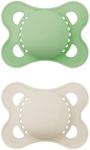 Mam Set of 2 Original Pure Dummies, Made from Mam SkinSoft Silicone, with Dummy Box, Tooth-Friendly, Made of Sustainable and Organic Renewable Material, 0–6 Months, Green/Beige