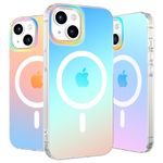 CALOOP Aura Case for iPhone 13 with MagSafe,Sturdy Hard Frame Shockproof with Raised Bezel Camera Protection and Cuison Edges,Iridescent Matte,Rainbow Phone Cover,6.1 inch,Holographic