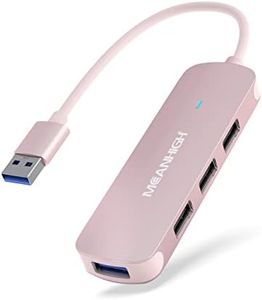 MEANHIGH USB Hub, 4-Port Dongle with USB 3.0, USB 2.0, Multiple USB Port Expander for Laptop, MacBook, Surface Pro, XPS, PC, Flash Drive, Mobile HDD (USB-A-Pink)