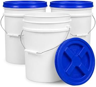 ePackageSupply 5 Gallon Bucket - Food Grade Bucket with Airtight Gamma Seal Screw-On Lid, BPA-Free, Heavy-Duty 90 Mil HDPE Plastic, Bulk Storage, Durable Container, Made in USA, White/Blue, 3 Packs