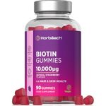 Biotin Gummies 10,000mcg | 90 Vegan Vitamins | for Hair Growth & Skin Health | Natural Strawberry Flavour | No Artificial Flavours or Sweeteners | by Horbaach