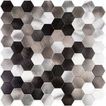 HomeyMosaic Peel and Stick Tile Backsplash Stick on Kitchen Wall Decor Aluminum Surface Metal Smart Tiles,Silver&Black&Grey Hexagonal Honeycomb(12"x12"x 5 Sheets)