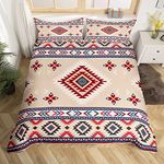 Ethnic Floral Duvet Cover Set Double Size, Abstract Geometric Bedding Set 3pcs for Kids Boys Girls Room Decor, American Indian Style Comforter Cover Navajo Tribal Quilt Cover with 2 Pillowcases