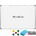 Magnetic White Board Dry Wipe 90 x 60 cm Aluminium Frame Whiteboard for Walls in Home Office and School