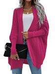 RANPHEE Womens Hot Pink Long Sleeve Batwing Cable Open Front Knitted Slouchy Oversized Wrap Cardigan Sweater Outerwear Coat L