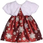 Bonnie Jean Girl's Christmas Holiday Dress - Red Dress with White Faux Fur Jacket for Baby Toddler and Little Girls, Red Snowflake, 2 Years