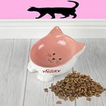 Cozy Puppies Ceramic Cat Bowls Raised Cat Food Bowl 15° Tilted Protect Cat's Spine, Stress Free, Prevent Vomiting, Cat Dishes for Food and Water - 1 Piece (Pink)