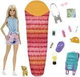 Barbie It Takes Two Doll Camping Playset, Barbie Doll with Blonde Hair, Toy Puppy, Sleeping Bag and 10 Doll Accessories, Toys for Ages 3 and Up, One Doll, HDF73