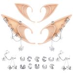 FRESHME Elf Ears with Cuff Earrings Set - Soft Pointed Elf Ears with Non-Pierced Silver Chain Butterfly Ear Clips for Women Girls Anime Party Halloween Renaissance Cosplay Accessories Photo Props