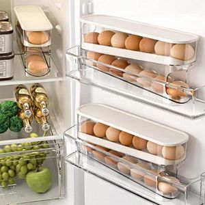 WACOI Auto Rolling Fridge Egg Organizer, Space Saving Eggs Dispenser for Refrigerator Storager, Home Egg Holder, 1 pack