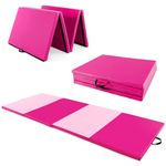 Giantex 4'x10' Gymnastics Mat, 2" Thick Folding Tumbling Mat with Hook and Loop Fastener, Foldable Gym Mat with Carrying Handles, Cheer Mats for Kids Adults Home Exercise Aerobics Fitness, Light Pink