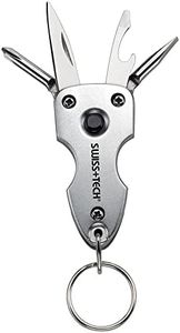 Swiss+Tech ST60300 Silver 7-in-1 Key Ring Multitool with LED Flashlight for Auto Safety, Outdoors, Camping