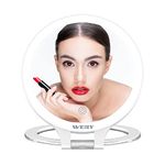 WEILY Magnifying Mirror 10X/1X, Double Sided Tabletop Mirror with 3 Color Lights, Rechargeable LED Cosmetic Mirrors Adjustable Folding Handle for Makeup,Tweezing,Blackhead and Comedone Removal (White)