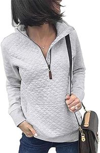 BTFBM Women Fashion Quilted Pattern Lightweight Zipper Long Sleeve Plain Casual Ladies Sweatshirts Pullovers Shirts Tops (White, Small)
