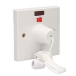 AXIOM 45A 2 Way Shower Ceiling Pull Cord Switch with Mechanical & Neon Indicator & 35mm/45mm Mounted Surface Pattress Back Box (45A Pull Cord Switch ONLY)