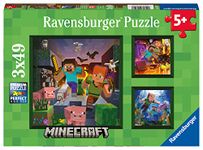 Ravensburger Minecraft Biomes 3 x 49 Piece Jigsaw Puzzle Set for Kids - Every Piece is Unique, Pieces Fit Together Perfectly