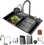 X-XONIER Kitchen Sink Honeycomb All In One 304 Grade Stainless Steel Multipurpose Multifunction - 3 Mode Tap with Pullout Feature Cup Washer Single Bowl Kitchen Sink - 30x 20x 9