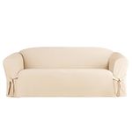 SureFit Duck Cotton Solid Sofa Slipcover (Natural Color) - One Piece Full Length Relaxed Sofa Cover with Corner Ties/Machine Washable/Perfect for Protecting Your Favorite Furniture