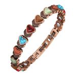 Jeracol Lymphatic Drainage Copper Magnetic Bracelets for Women,Copper Bracelet with Heart Shape Stone,Adjustable Length with Sizing Tool in Gift Box(Colorful)