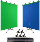 JEBUTU Blue Green Screen Backdrop with Stand, 6.5x5ft(HxW) Green Screen Stand, Portable 2-in-1 Blue Greenscreen Background with T-Shape Backdrop Stand, Clips & Carry Bag for Streaming Zoom Photography