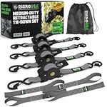 Rhino USA Retractable Ratchet Tie Down Straps (4PK) - 1,209lb Guaranteed Max Break Strength, Includes (4) Ultimate 1" x 10' Autoretract Tie Downs with Padded Handles. Use for Boat, Securing Cargo