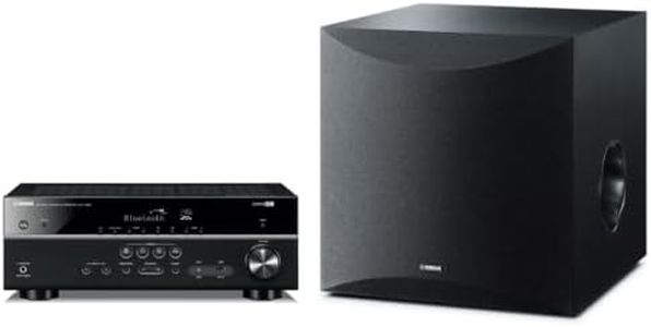 YAMAHA RX-V385 5.1-Channel 4K Ultra HD AV Receiver with NS-SW100BL 10" 100W Powered Subwoofer, Black