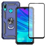 Yiakeng Huawei P Smart 2019 Case with Screen Protector, Silicone Shockproof Military Grade Protective Phone Cover with Ring Kickstand for Huawei P Smart 2019 (Blue)