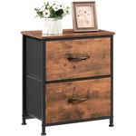 Somdot Nightstand with 2 Drawers, Bedside Table Small Dresser with Removable Fabric Bins for Bedroom Nursery Closet Living Room - Sturdy Steel Frame, Wood Top, Pull Handle - Wood Grain Print