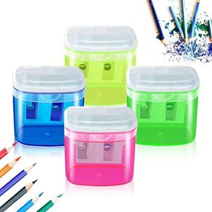 4 Pcs Colorful Dual Holes Pencil Sharpeners, Portable Durable Pencil Sharpeners, Oval Manual Pencil Sharpeners with Cover for Kids, Office, Home, Students, School, Class