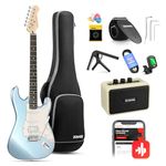 Donner Electric Guitar, DST-152R 39" Electric Guitar Kit HSS Pickup Coil Split, Beginner Set with Amp, Bag, Capo, Strap, String, Tuner, Cable, Picks, Metallic Ice Blue