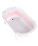 Iktu Baby Folding Bath Tub Collapses Portable Dog Pet Shower Tub, Anti Skid and Temperature Sensitive Indicator for New Born 0-3 Year Baby (82 x 47 x 22.5 cm) (Pink)