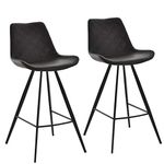 HOMCOM Counter Height Bar Stools Set of 2, Microfiber Cloth Bar Chairs with Metal Leg, Padded Seat, Counter Stools for Kitchen Island, Black