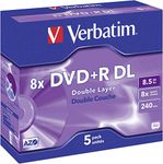 Verbatim DVD+R Double Layer 8.5 GB - 8x Burning Speed, Scratch Protection, Long Service Life, Jewel Case, 5-Pack