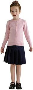 SMILING PINKER Girl School Uniform Sweater Anti-Pill Cotton Cardigan Crew Neck, Pink, 7-8 Years