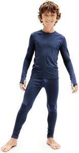 Bodvera Thermal Underwear for Kids，Boys Fleece Lined Base Layer Long Johns Thermals Top and Bottom Set for Winter Skiing Navy