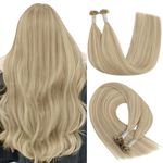 YoungSee Highlight U Tip Hair Extensions Human Hair Highlight Ash Blonde with Blonde U Tips Real Hair Extensions Highlight Hot Fusion Hair Extensions Blonde U Tip Human Hair Blonde 14In 1G/S 50G