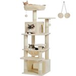 PAWZ Road Cat Tree, 53.5 Inches Tall Cat Tower with Spacious Hammocks, Condos and Scratching Posts, Cat House with Dual Padded Perches for Indoor Large Cats-Beige