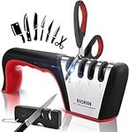 Professional Knife Sharpening, Manual 4 in 1 Knife & Scissor Sharpeners with Portable Camping Knife Sharpener, Kitchen Sharpening Tool with Non-Slip Base & Ergonomic Handle for Various Blunt Knives